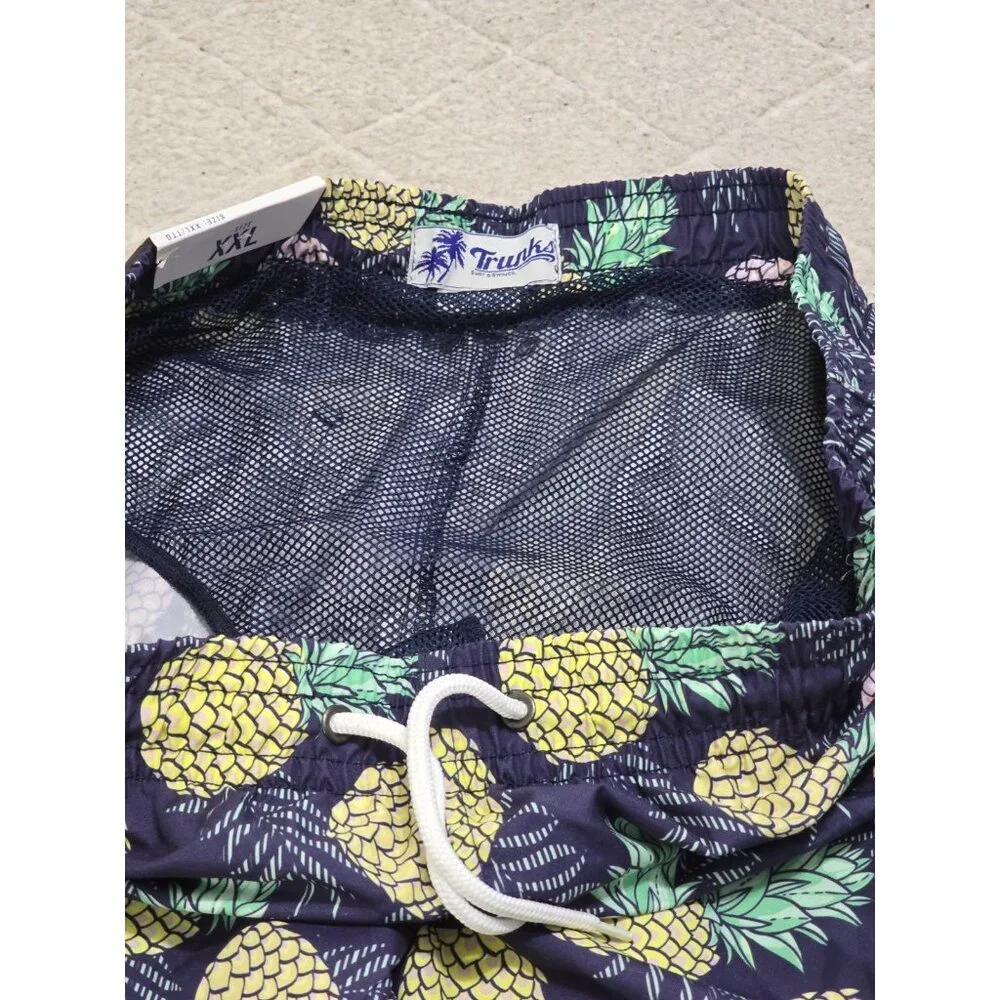 Trunks Mens Navy Blue Pineapple Print Swim Shorts‎ Drawstring Waist size 2XL NWT